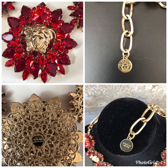 Versace Red Blooming Medusa Crystal Necklace - Picture 8 of 8